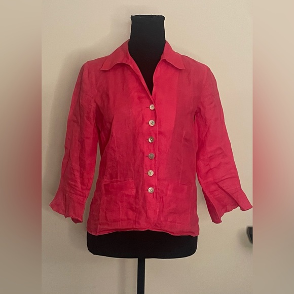 Talbots- Hot pink collared women’s button-down Size 4 - Picture 2 of 8